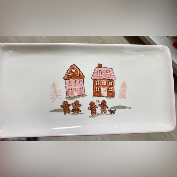 PINK Gingerbread Rectangular Serving Platter Plate NEW Peppermint and Pine NEW - Picture 1 of 4